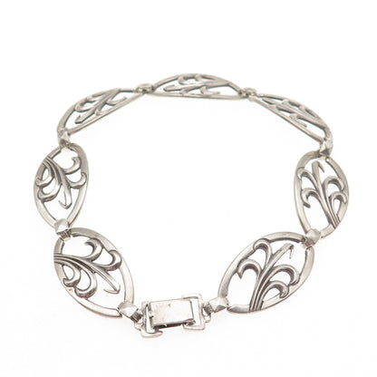 WRE W.E. Richards 925 Sterling Silver Antique Art Deco Floral Bracelet 7.75"