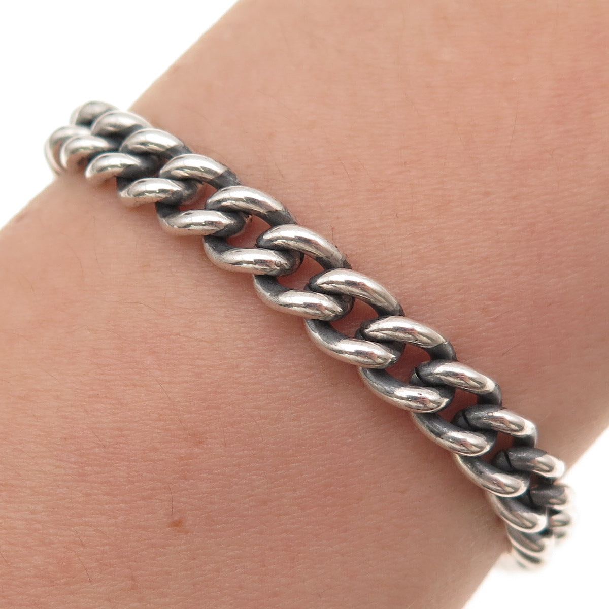 Warmet 916 Silver Vintage Poland Curb Link Oxidized Bracelet 7.5"