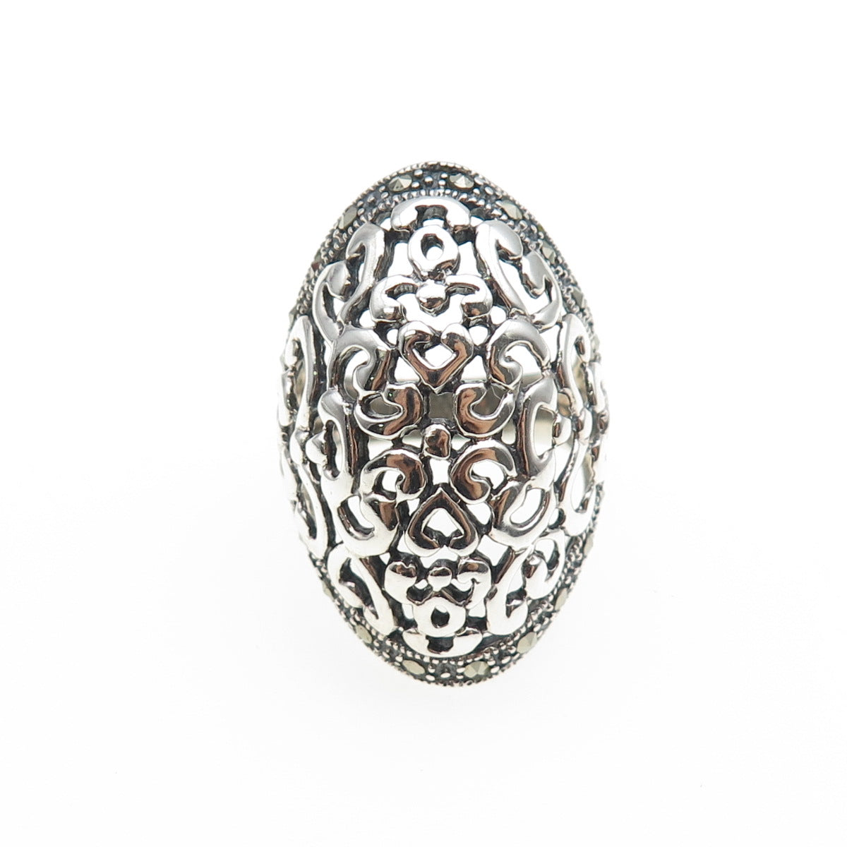 925 Sterling Silver Vintage Modernist Swirl Oxidized Ring Size 6