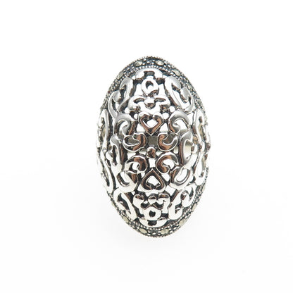 925 Sterling Silver Vintage Modernist Swirl Oxidized Ring Size 6