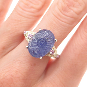 Chuck Clemency 925 Sterling 2-Tone Real Tanzanite & Pink Topaz Ring Size 8.25