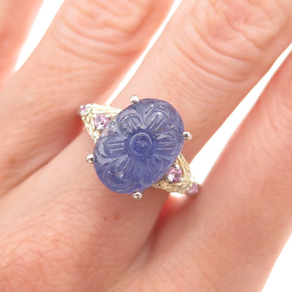 Chuck Clemency 925 Sterling 2-Tone Real Tanzanite & Pink Topaz Ring Size 8.25