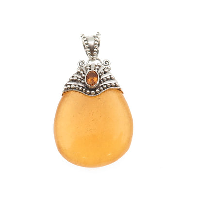 Sajen 925 Sterling Silver Vintage Real Calcite & Citrine Teardrop Pendant