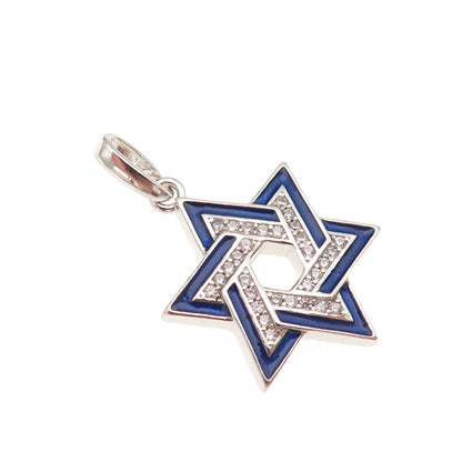 925 Sterling Silver Blue Enamel & C Z Star of David Charm Pendant