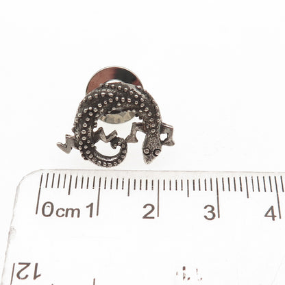 925 Sterling Silver Vintage Lizard Oxidized Tie Tack / Lapel Pin