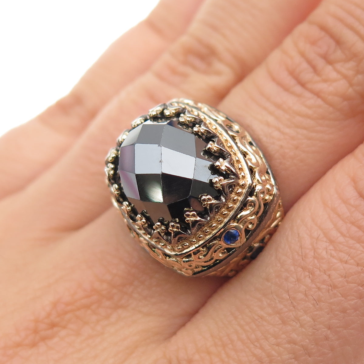 MICHAEL VALITUTTI Gems En Vogue Sterling 2-Tone Sapphire Hematite Ring Size 7.25