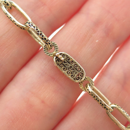 925 Sterling Gold Plated Antique China Filigree Ball Oval Link Bracelet 5.75"