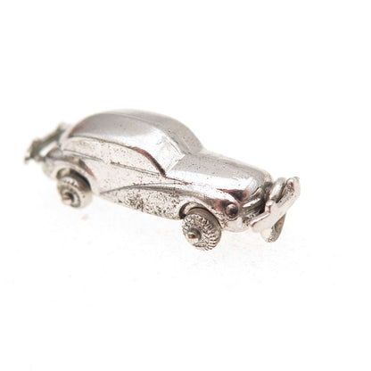 925 Sterling Silver Vintage Retro Car Movable Oxidized 3D Charm Pendant