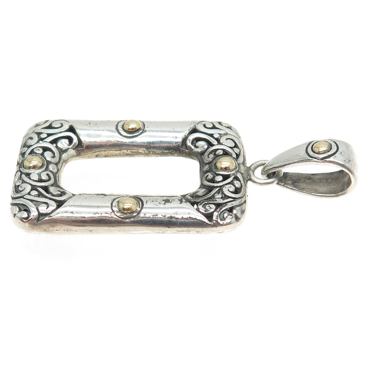 18K Yellow Gold & 925 Sterling Silver Vintage Floral Scroll Pendant