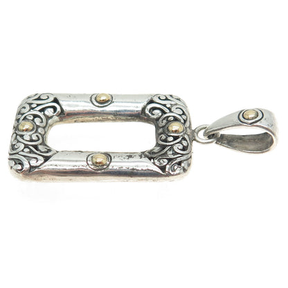 18K Yellow Gold & 925 Sterling Silver Vintage Floral Scroll Pendant