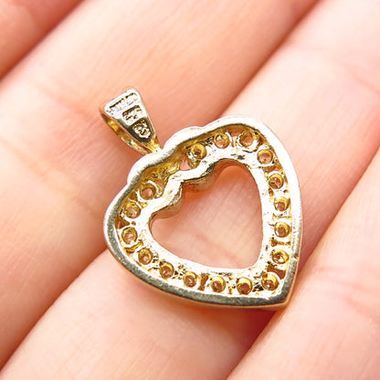 925 Sterling Silver Gold Plate C Z Open Heart Pendant