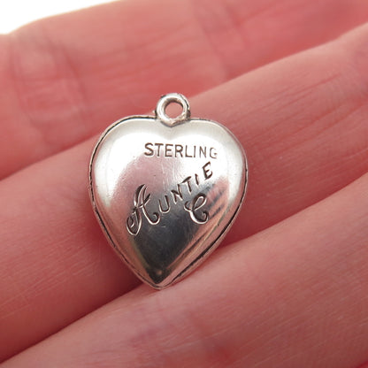 925 Sterling Antique Enamel US Flag Chatelaine Engraved Heart Mini Charm Pendant