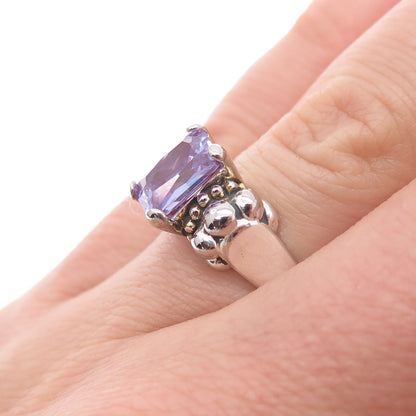 925 Sterling Silver Vintage Radiant-Cut Lavender C Z Modernist Ring Size 7