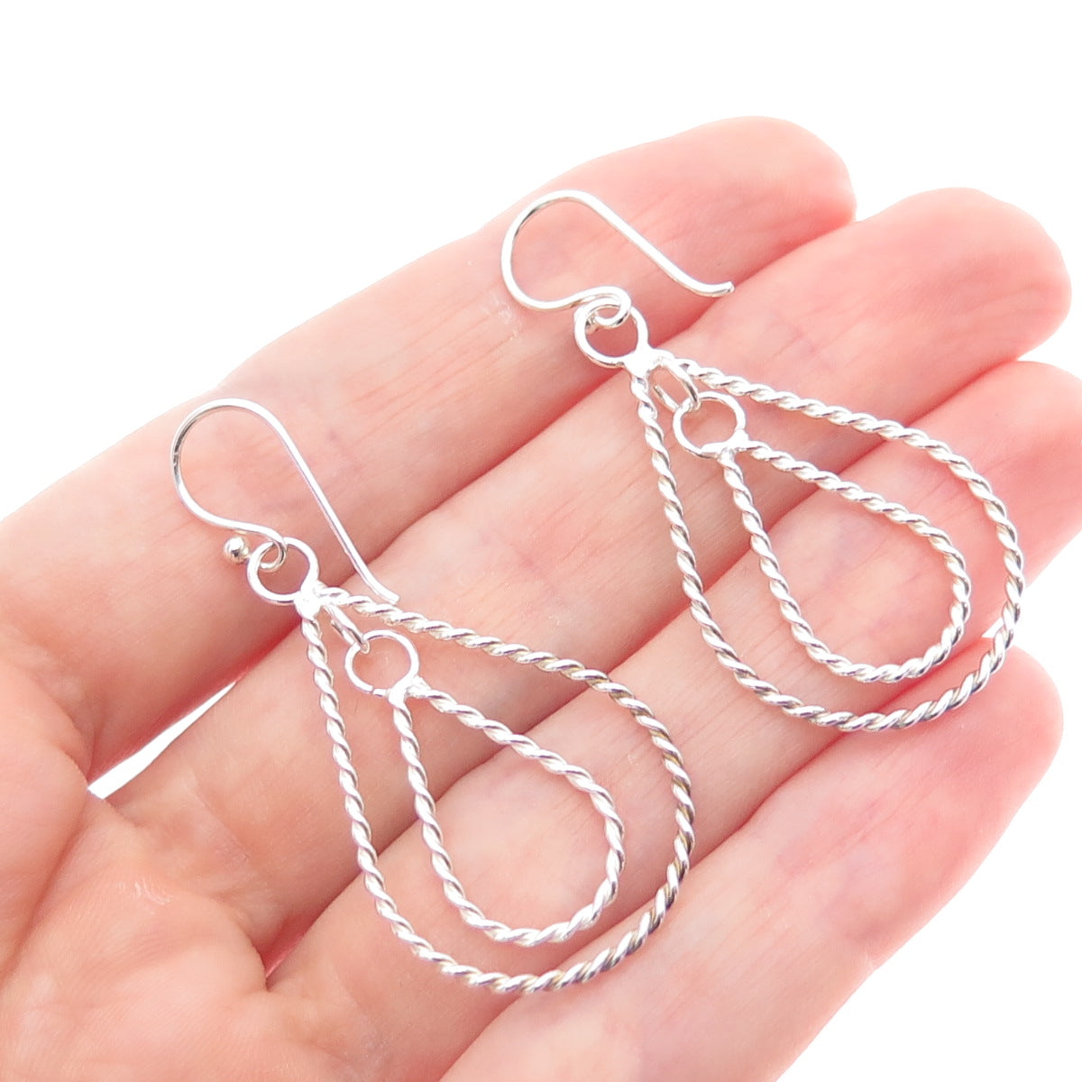 925 Sterling Silver Vintage Modernist Twisted Teardrop Dangle Earrings