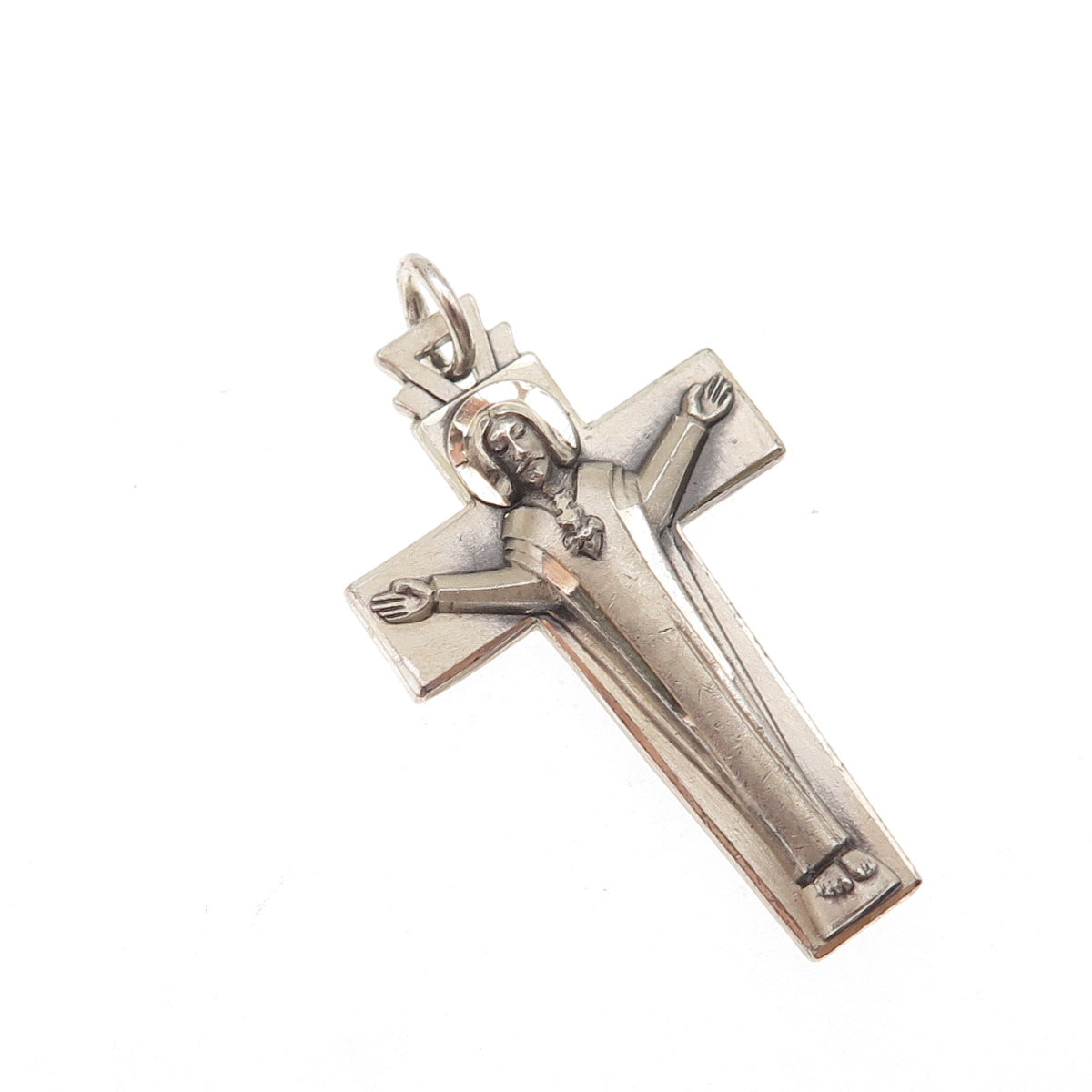 Creed 925 Sterling Silver Antique Art Deco Crucifix Cross Oxidized Charm Pendant