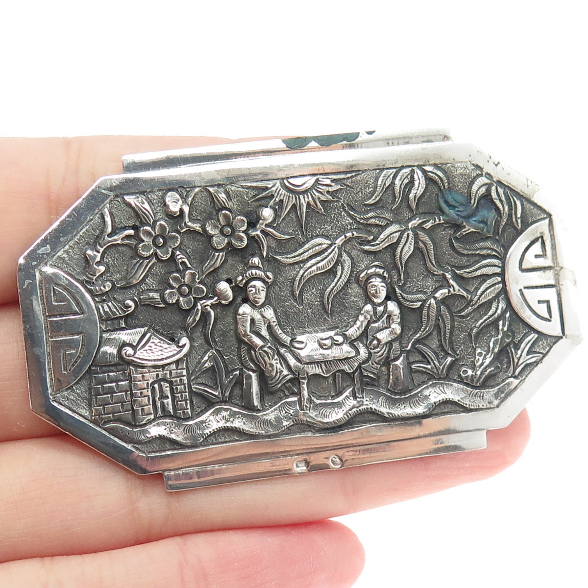 800 Silver Antique 1900-1910 Morocco Ottoman Empire Storyteller Reposse Brooch