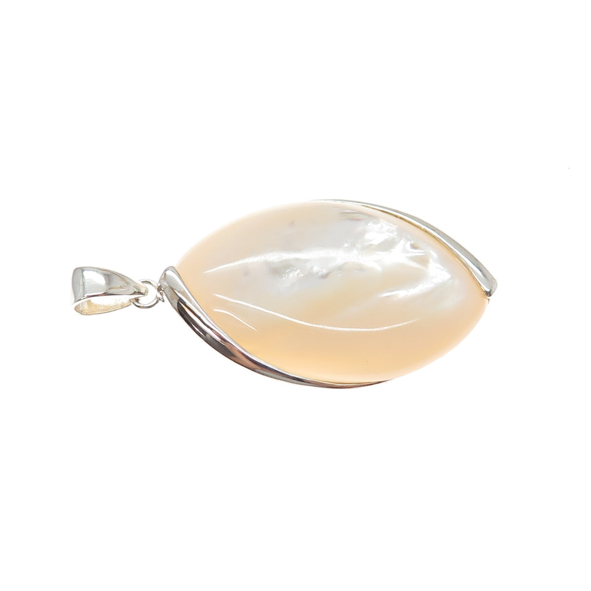 925 Sterling Silver Vintage Real Mother-of-Pearl Modernist Charm Pendant