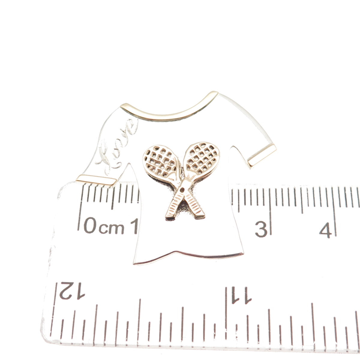 925 Sterling Silver 14K Gold Vintage Love Tennis Racket Slide Charm Pendant