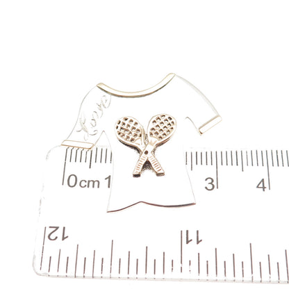 925 Sterling Silver 14K Gold Vintage Love Tennis Racket Slide Charm Pendant