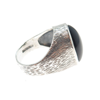 GEM CRAFT Sterling Silver Vintage Black Onyx Modernist Oxidized Ring Size 9.75