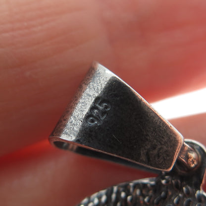 925 Sterling Silver Vintage Real Ruby St. Barbara Diamond-Cut Oxidized Pendant