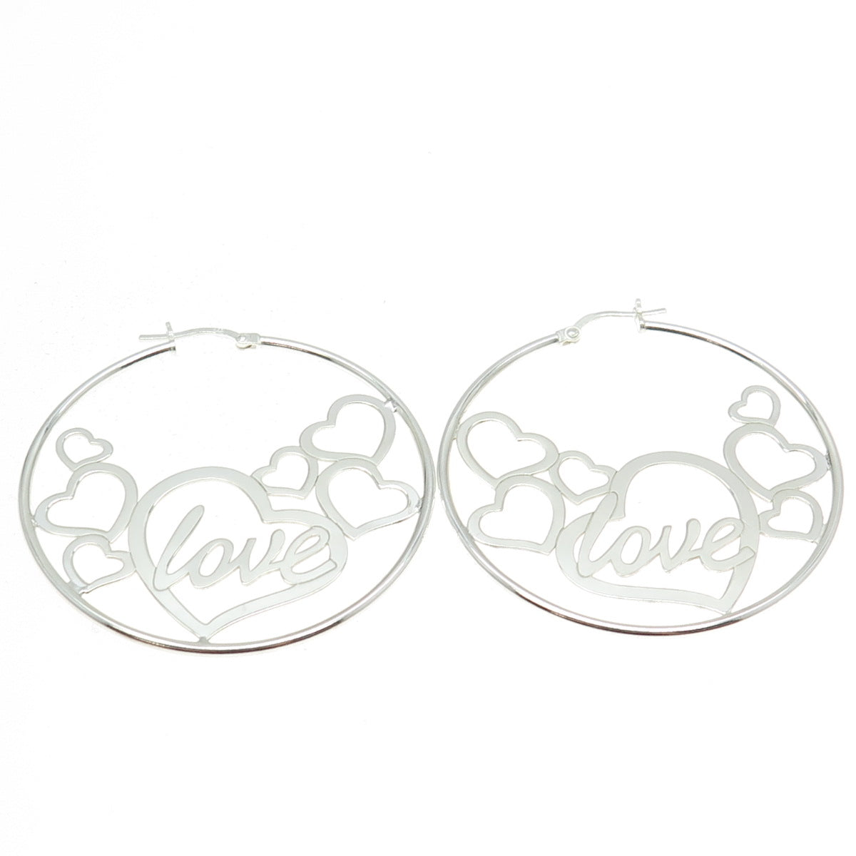 925 Sterling Silver "LOVE" Heart Hoop Earrings