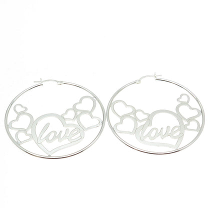 925 Sterling Silver "LOVE" Heart Hoop Earrings