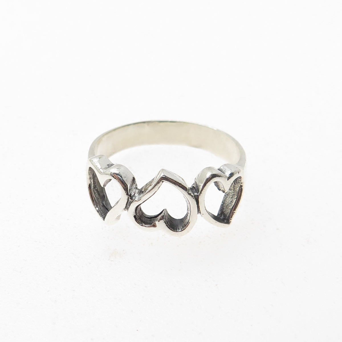 925 Sterling Silver Vintage Triple Heart Oxidized Ring Size 6.75
