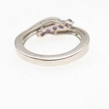 Heng Ngai 925 Sterling Silver Vintage Real Round-Cut Amethyst Ring Size 6.25
