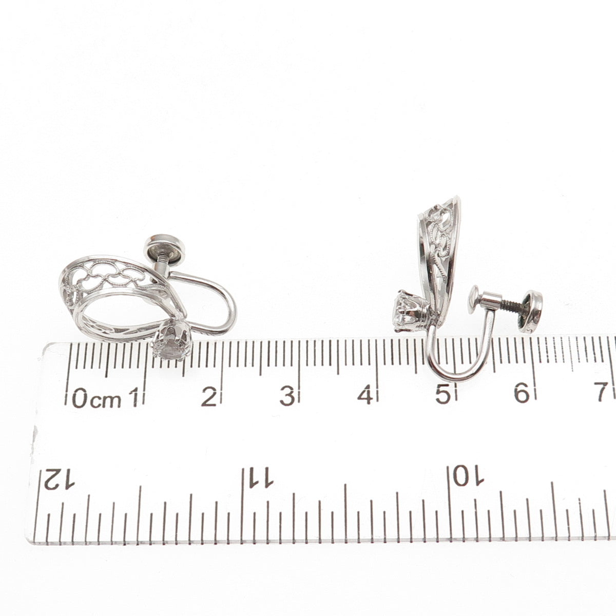 Amco 925 Sterling Silver Vintage Rhinestone Filigree Screw Back Earrings