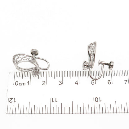 Amco 925 Sterling Silver Vintage Rhinestone Filigree Screw Back Earrings