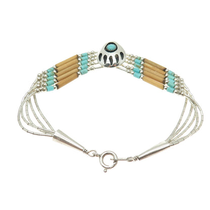 CAROLYN POLLACK Old Pawn 925 Sterling Silver Turquoise Wood Bear Paw Bracelet 7"