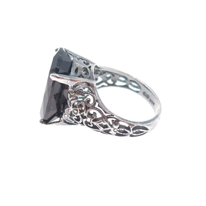 CLYDE DUNEIER CID Sterling Silver Vintage Smoky Quartz Modernist Ring Size 4.75