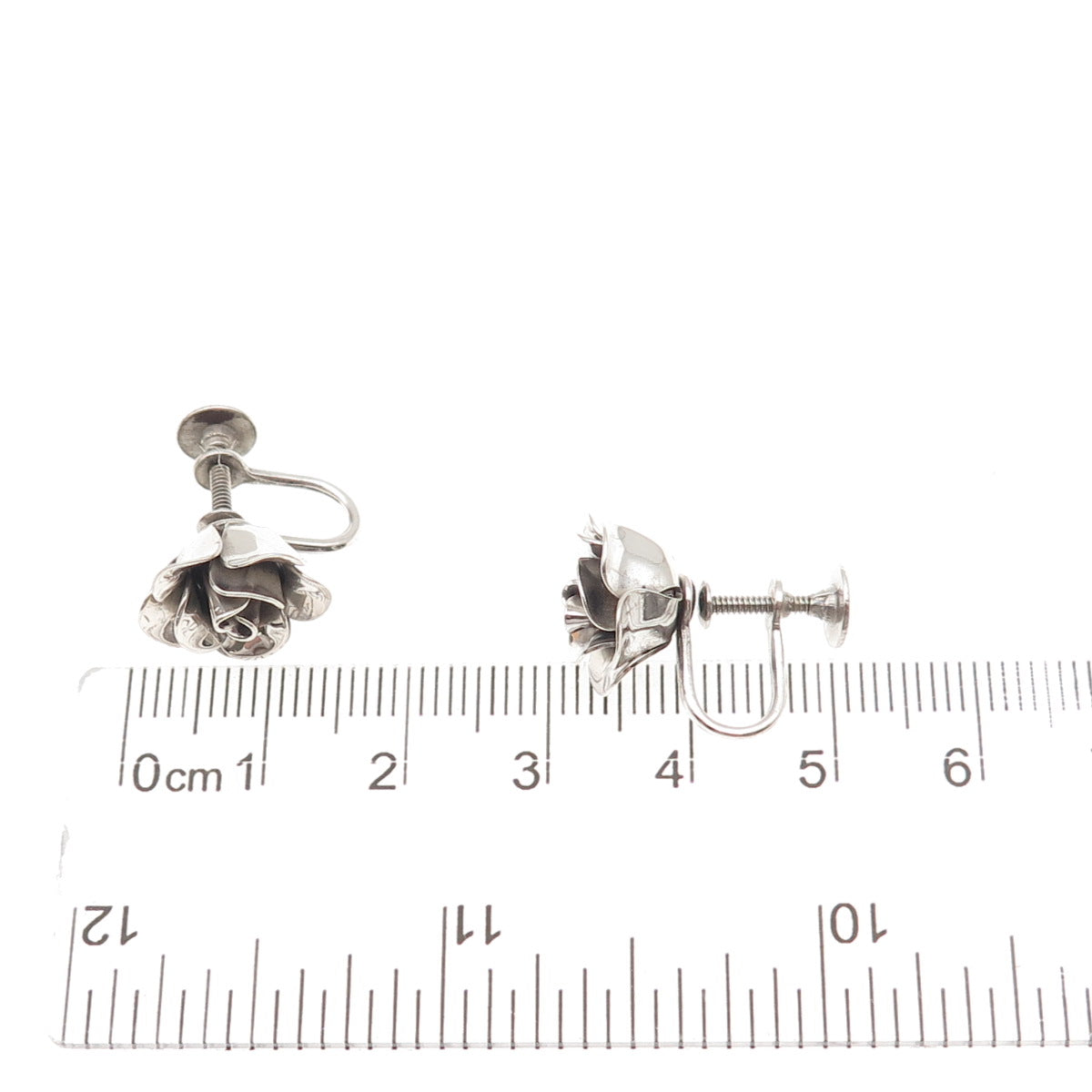 JewelArt 925 Sterling Silver Vintage Rose Flower Oxidized Screw Back Earrings