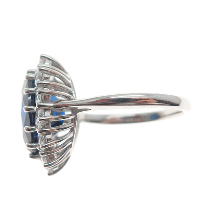925 Sterling Silver Blue Oval-Cut & White Round-Cut Shaped C Z Ring Size 8.25
