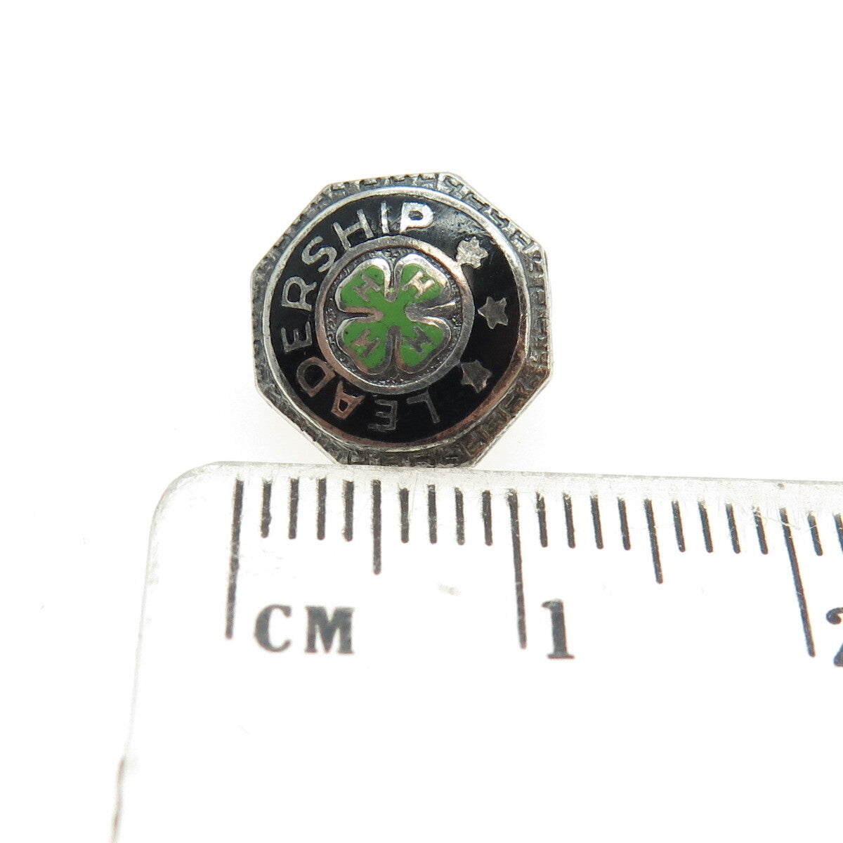 925 Sterling Silver Antique Enamel 4-H Club Leadership Achievement Pin Brooch