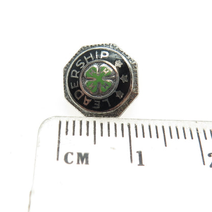 925 Sterling Silver Antique Enamel 4-H Club Leadership Achievement Pin Brooch