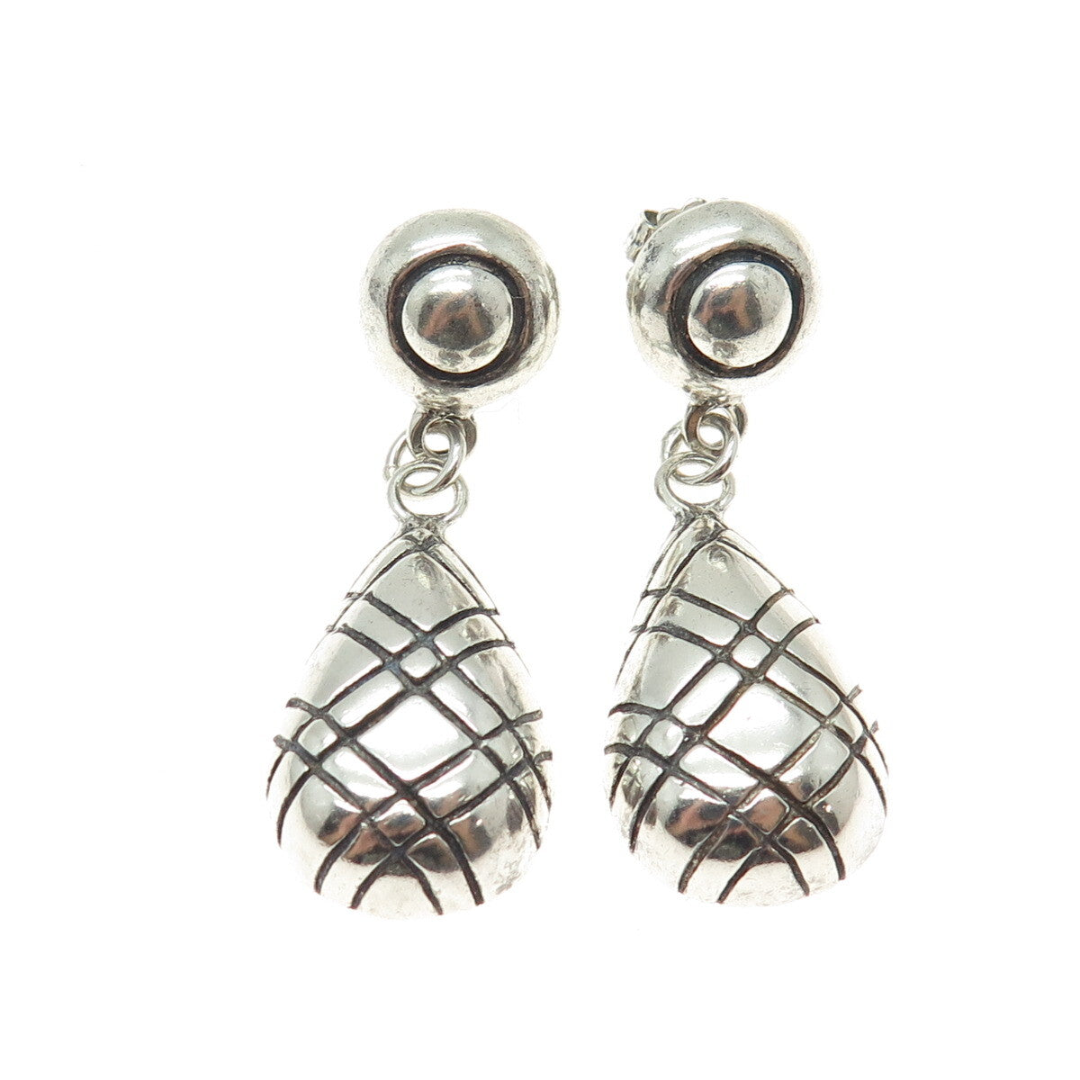 925 Sterling Silver Vintage Modernist Teardrop Oxidized Dangle Earrings
