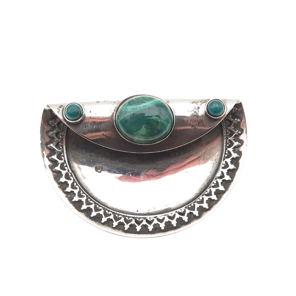 925 Sterling Silver Vintage Real Azurite Modernist Oxidized Pin Brooch
