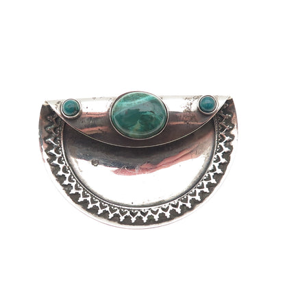 925 Sterling Silver Vintage Real Azurite Modernist Oxidized Pin Brooch