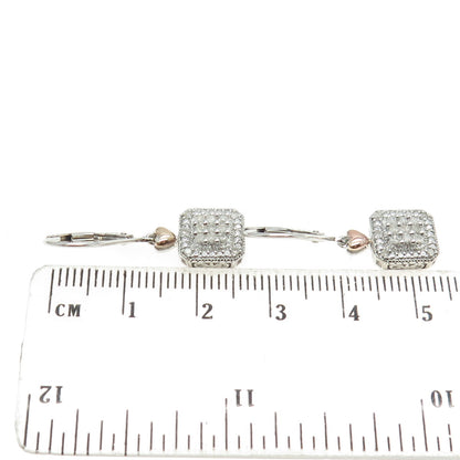 SUN 925 Sterling Silver 2-Tone Real Round-Cut Diamond Dangling Earrings