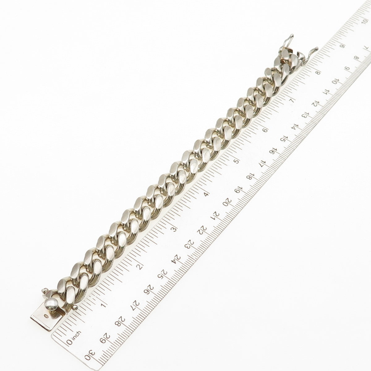 925 Sterling Silver Vintage Italy Heavy 98.2g Cuban Link Bracelet 7.25"