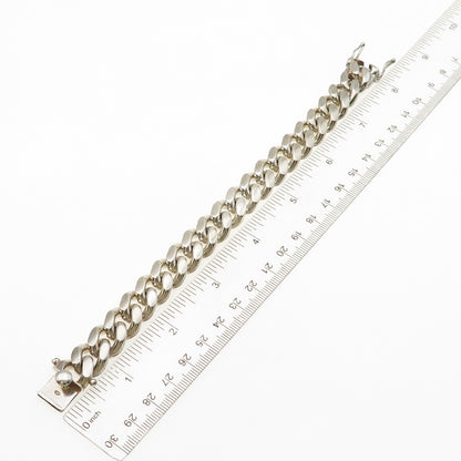 925 Sterling Silver Vintage Italy Heavy 98.2g Cuban Link Bracelet 7.25"