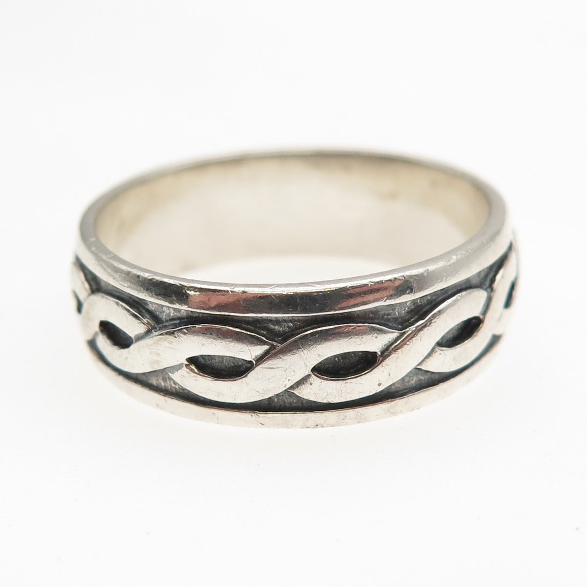 Solvar Sterling Silver Vintage Ireland Celtic Woven Oxidized Band Ring Size 13