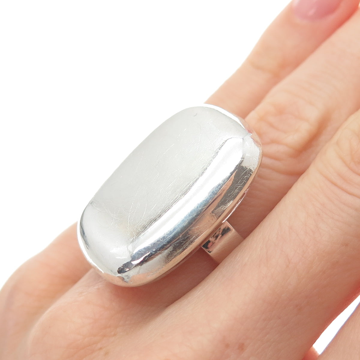 925 Sterling Silver Vintage Modernist Statement Ring Size 6