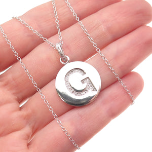 925 Sterling Silver Real Diamond Letter G Initial Cable Chain Necklace 18"