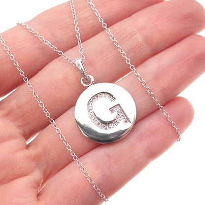 925 Sterling Silver Real Diamond Letter G Initial Cable Chain Necklace 18"