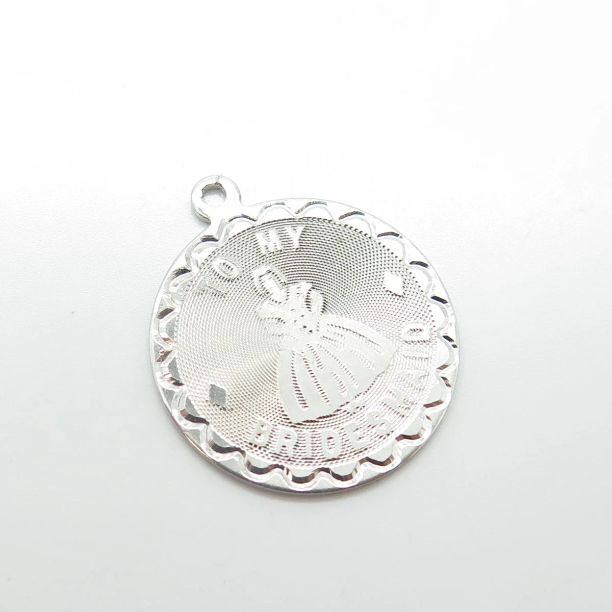 925 Sterling Silver Vintage "To My Bridesmaid" Round Charm Pendant