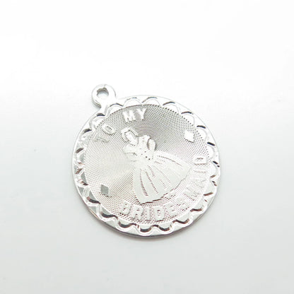 925 Sterling Silver Vintage "To My Bridesmaid" Round Charm Pendant