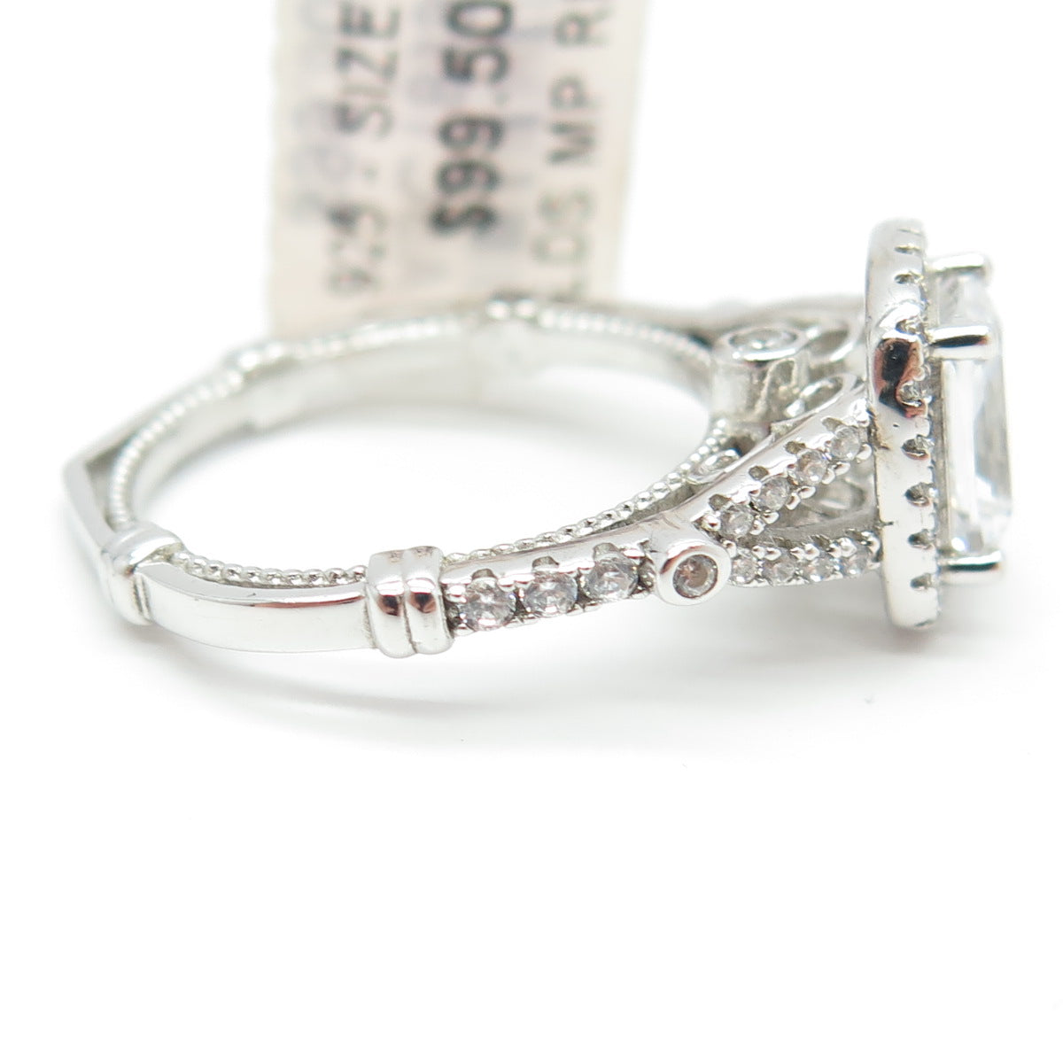 925 Sterling Silver Radiant & Round-Cut Shaped C Z Ring Size 7.25